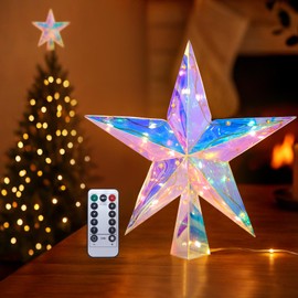Decoración de árbol de Navidad con estrella de 11.8 pulgadas, para árbol de Navidad iluminada con control remoto, multicolor con 20 luces LED, decoración de Navidad, decoración de fiestas y interiores
