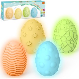 NYOBABE Sensory Toys for Autism,4 Textures 7 Colors Sensory Lights,Sensory Toys for Toddlers,Egg Night Light for Kids,Light Up Autism Toys,Xmas Birthday Easter Gifts for Boys and Girls Ages 3+