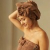 Ribbon Hair Towel Hair Shower Towel Dry Cap Towel Salon - Coffee / 리본 헤어 타올 머리 샤워 수건 드라이캡 타월 살롱 - 커피