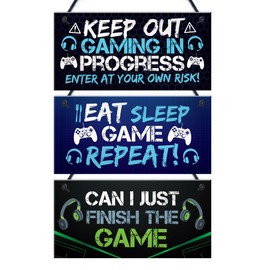 RED OCEAN Pack of 3 Funny Gaming Bedroom Door Sign Gamer Gifts Christmas Birthday Gifts For Boys Son Brother Dad Gaming Signs Funny