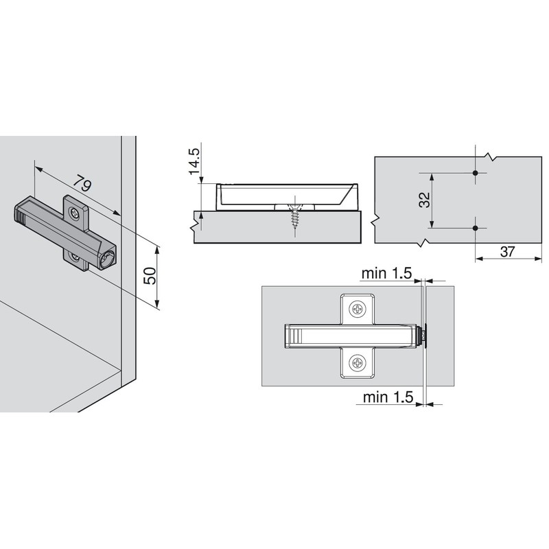 Blum 956A1501GR Blum 956A1501 TIP-ON Wing Adapter Plate for Large
