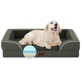 Casa Paw Memory Foam XL Dog Bed with Bolsters, Cooling Dog Beds for Extra Large Dogs, Waterproof Orthopedic Dog Bed with Removable Washable Cover NAD Nonskid Bottom(X-Large,Dark Green)