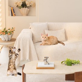 STACYPIK Durable Beige Couch Cover Boho Sofa Cover for 3 Cushion Couch Loveseat Cover Jacquard Furniture Protector for Living Room Furniture Cover Soft with Tassels Non Slip Sofa Silpcover-71X134IN