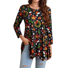 Enmain Christmas Tunic Tops Women Xmas Tunics Tops Long Sleeve Plus Size Xmas Tops for Women UK V Neck Tunic-top Snowman Printed Ladies Black for Women Christmas,XL