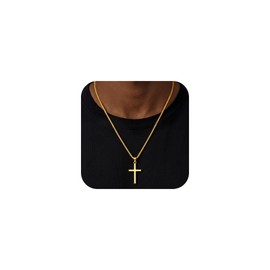 HIMSTORY Gold Cross Necklace for Men, 18K Gold Plated 925 Sterling Silver 3mm Wheat Chain Necklace for Men Jewelry Sturdy Non-Fading Mens Cross Chains Gifts for Boyfriend Father Husband 20 Inch