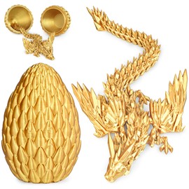 3D Printed Dragon Eggs with Articulated Fly Dragon Inside, Collectible Figurines Fidget Toy for Adults Kids Birthday Easter Christmas White Elephant Gifts for Friends Colleagues(Gold, M size)