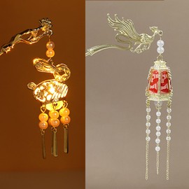 2 PCS Chinese Ancient Style Lantern Hair Stick, Rabbit Lantern Retro Palace Lantern Hairpin Hanfu Headdress Accessories
