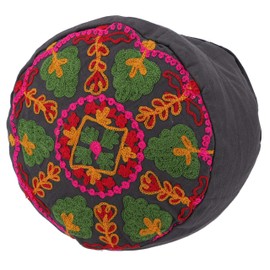 GURU SHOP Embroidered Meditation Cushion with Spelt Filling, Yoga Cushion, Seat Cushion, Floor Cushion, Decorative Cushion - Black, Blue, 15 x 29 x 29 cm, Meditation Cushion & Seat Cushion