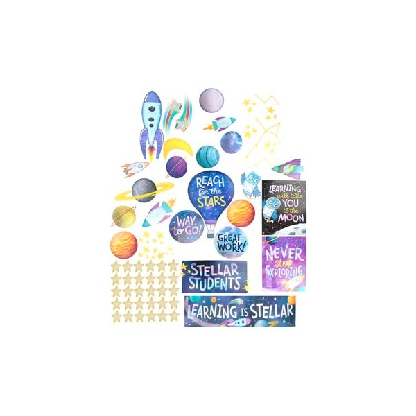 Outer Space Bulletin Board Set – 65 Pieces, Inspirational Space