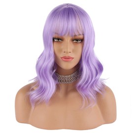 eNilecor Lavender Purple Wig Short Colorful colored Curly Wavy Synthetic Bob Wigs with Air Bangs 14" Natural Lilac Neon Wigs for Women