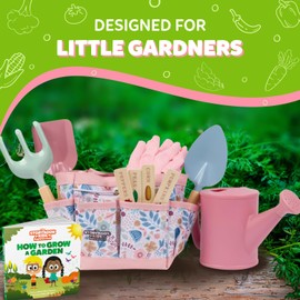 Funeta Floral Kids Gardening Set - Toddler Garden Tools, No-Leak Watering Can & Quality Tote Bag - Safe Metal Tools for Kids