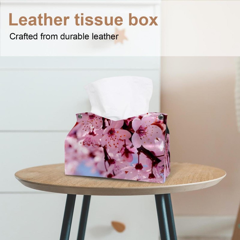 2 Pack Tissue Box Cover Holder, Cherry Blossom Rectangle Leather