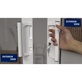T-HAKEN Sliding Glass Door Handle Set, 6-5/8", Patio Door Handle Replacement That is 1 in. to 1-1/8 in. Thick Used on Both Left and Right-Handed. (Keyed). (White - Long Leg)