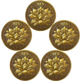 Golden Decision-Making Coin - Elegant Yes/No Challenge Coin with Lotus and Phoenix Design (Pack of 5)