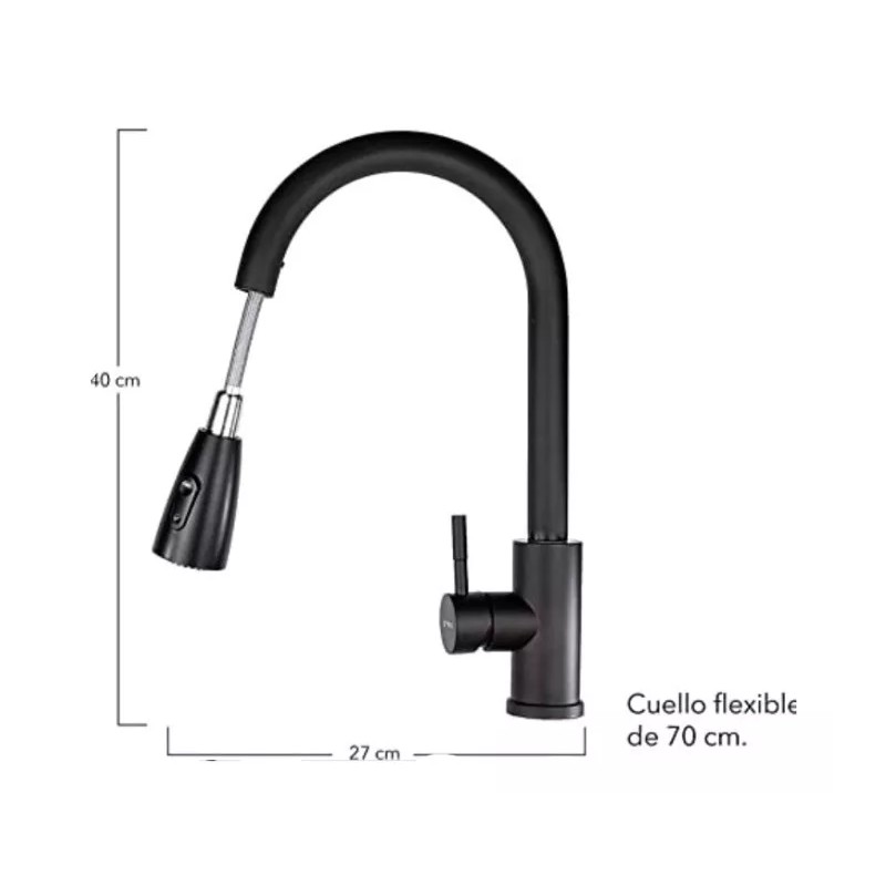Meer Mezcladora Monomando Grifo Cocina Flexible Meer Negro Mate