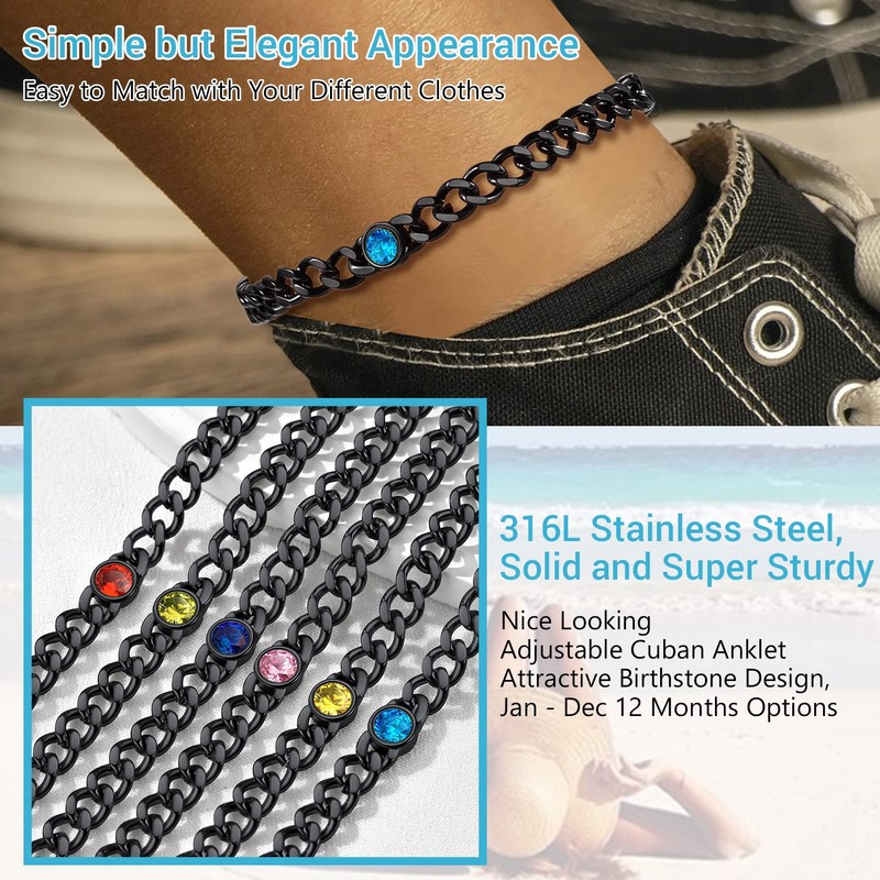 PROSTEEL Beach Anklet Black Cuban Chain Ankle Braclet Bracelet October