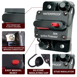 Circuit Breaker DC 12V-48V Fuse Manual Reset for Boat Trolling Motor Marine ATV Trailer Vehicles Stereo Audio Electronic Battery Solar System Protection (30Amp)