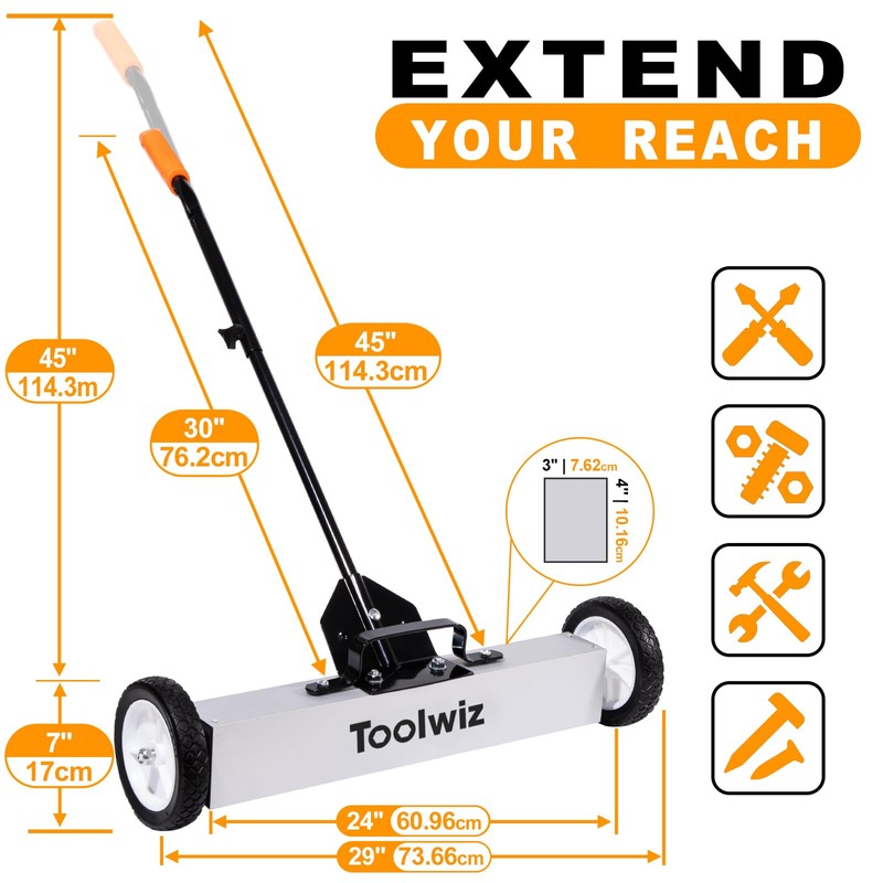 Toolwiz Magnetic Pick Up Sweeper with Wheels 24-inch Large Magnet
