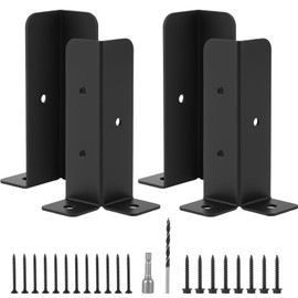 ZONJIE 4 PCS Fence Post Supports Adjustable Fence Post Supports Deck Post Anchor Base Brackets Black Thick Fence Post Support Fence Pergola Post Base Brackets Kit for Pergola, Railing, Mailbox Mount
