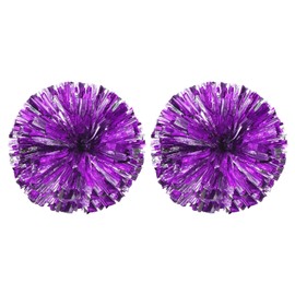 PATIKIL Cheerleading Pom Poms, 2 Pack PET Cheer Pom with Finger Holes for Sport Game Team Spirit Fun Dance Stage Events, Purple Silver