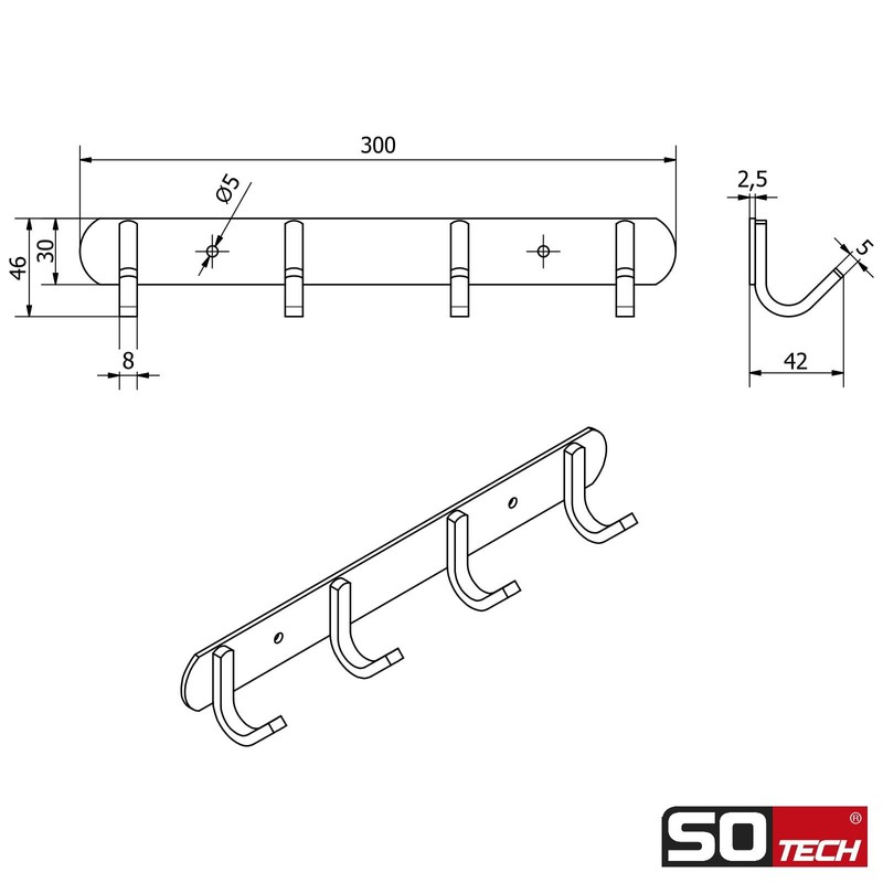 SOTECH Samu Towel Rail Brushed Stainless Steel 300 mm Pack