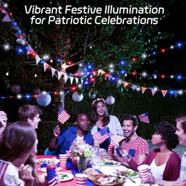 cshare Red White and Blue Solar Fairy Lights, Memorial Day Lights Waterproof Outdoor 39.4ft 120LED 8 Modes Memory Function Independence Day Memorial Day Decorations, CS-SL-5M