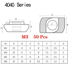 50pcs 4040 Series M3 Thread T Nuts Hammer Head Fastener Nut Sliding T-Nut,Nickel Plated Carbon Steel Nut for 40 Series Aluminum Extrusion Profile T Slot 8mm (4040 Series M3)
