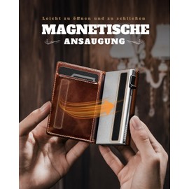 DODENSHA MagSnap Men's Wallet I Slim Wallet with Coin Compartment I Wallets for Men for 10+ Cards I Magnetic Closure Wallet Men's Slim I RFID Protection, Yl-brown-silver