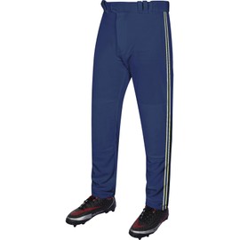Exxact Sports Proline Full Length Baseball Pants Youth & Adult with Stripes, Relaxed Fit Open Bottom Men/Boys Baseball Pants (Navy/Vegas Gold, AS)
