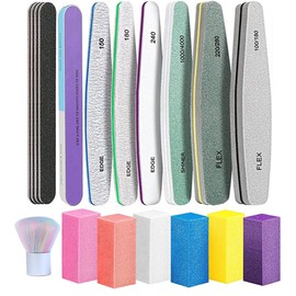 TONOKAILS 18Pack Professional Manicure Tools Kit - Nail File Set, Double Sided Nail Files for Acrylic Dip Nails, 6Pcs Four Sided 120 Grit Nail Buffer Block Sponge Polished for Home Salon