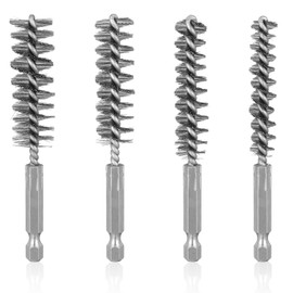 4Pcs Stainless Steel Bore Brush for Drill, Round Wire Brush Set with 1/4" Hex Shank Twisted Wire Bristles for Drill Ports Rust Tubes Bearings Cleaning Parts Attachments(11, 12, 19, 22mm)