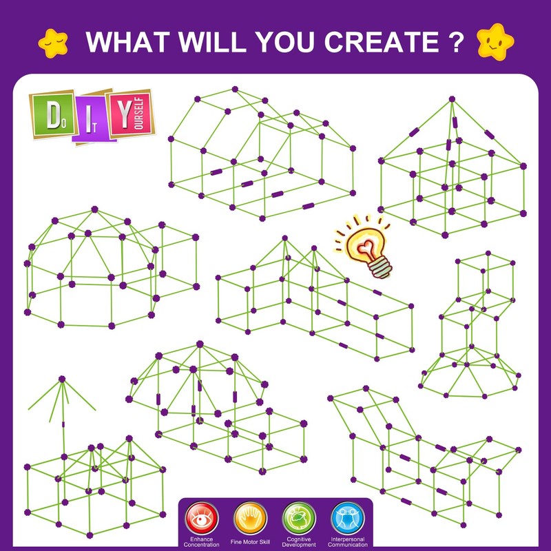 SpringFlower 100 PCS Glow in The Dark Fort Building Kit