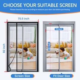 LONGEAS Magnetic Screen Door Mesh Left Right Side Opening Upgraded PET Material Mesh Stronger Than Fiberglass and Polyester,Keep Bugs Out,Pet & Kid Friendly,Hands Free,Fit Door Size 72" X 80"