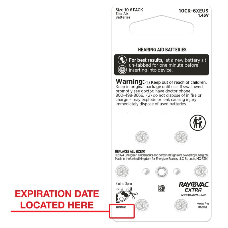 Rayovac Extra Hearing aid Batteries Size 10. Long-Lasting Mercury-Free zinc-air