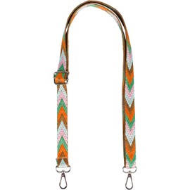 styleBREAKER Narrow Bag Shoulder Strap Adjustable with Colourful Zigzag Pattern, Changing Bag Strap, Unisex 02013023, Green-rose-orange