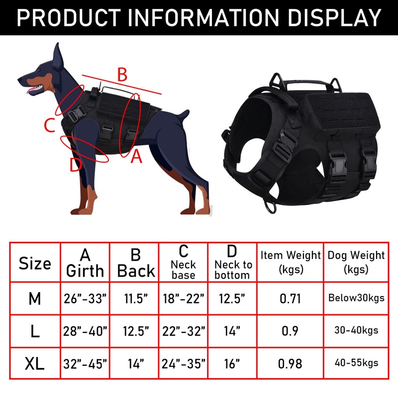 AIWAI Tactical Dog Harness with Handle for Large Dogs,2X Metal