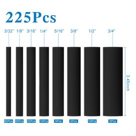 XHF UL Listed 225 Pcs Length 3.45" 3:1 Waterproof Heat Shrink Tubing Kit Marine Grade Adhesive Lined Heat Shrink Tube, Insulation Sealing Oil-Proof Wear-Resistant Black