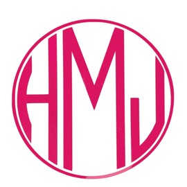 Custom Monogram Vinyl Decal - Initial Bumper Sticker, for Tumblers, Laptops, Car Windows - Circle with Simple block letters Design