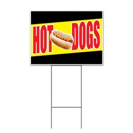 Hot Dogs (18" x 24") Yard Sign, Quantity Discounts, Multi-Packs, Includes Metal Step Stake, Bandit, New, Advertising, USA