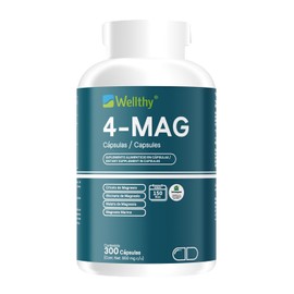 Wellthy Mag Magnesio Complex 300 Cápsulas Equivalente 360mg Elemental Citrato Glicinato Malato Marino Veganas