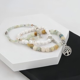 Jardme Beaded Bracelets for Women, Healing Stone Crystal Bracelets Tree of Life Bracelet Stretch Chakra Bracelet, Jewelry Gifts for Women