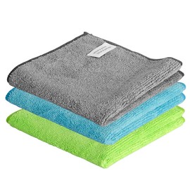KyltoSynth Microfiber Cleaning Cloth, 3 Pcs 11.4 inch x 11.4 inch, Cleaning Rags，Microfiber Cloth, Multi-Functional Cleaning Towels, for Car Detailing, Home, Kitchen (Gray, Green, Blue)