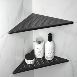 Bernkot Corner Shower Shelf, Stainless Steel 304 Bathroom Shelf with Grid Design for Tiled Walls, Built-in Shelf for Bathroom Renovation (Black, 305 mm, 2 Pack)
