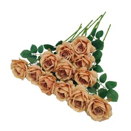 ATFL Fake Roses Artificial Flowers Bulk,Floral Diameter 4'',20 Pcs Artificial Silk Roses Flowers with Stems for Wedding Arrangement Centerpieces Party Home Table Decorations (20, Toffee)