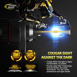 Cougar Motor H4 Bulb, 9003/H4 Fog Bulbs 6500K Cool White with Fan Quick Installation Off-Road Use or Fog Lights, Plug and Play, Fit For 1997-2015 Tacoma, 2014-2021 Tundra, Pack of 2