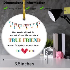 Ture Friend Bestie Gifts Christmas Ornament for Women Men, Bestie Gifts, Friendship Gifts Ceramic 3.5" with Gift Box