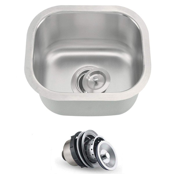 ORLANDO 13 x 13 inch Small Bar Sink Undermount Single Bowl Stainless Steel 18 Gauge Kitchen Sink With Basket Strainer