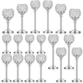 Qunclay 18 Pieces Crystal Candle Holders Bulk Candle Stick Holder Centerpieces for Table Wedding Centerpieces Crystal Decorative Tealight Dining Table Decor for Party(Silver)