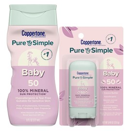 Coppertone Pure and Simple Baby Mineral Sunscreen Lotion SPF 50 (6 Fl Oz) + Baby Sunscreen Stick SPF 50 (0.49 Oz), Hypoallergenic and Fragrance Free