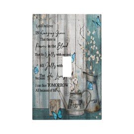 Vintage Teal Butterfly Inspirational Quotes Wood Plank 1 Gang Light Switch Covers Single Toggle Wall Plate Decorative Switchcover Electrical Switchplate for Farmhouse Country Bedroom Kitchen Decor